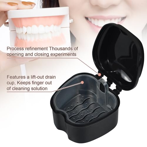 Denture Bath Box Cup with Strainer Basket for Retainers and Mouth Guards