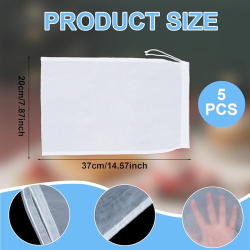 Yookat 5PCS Reusable Nut Milk Bag 100 Mesh Fine Nylon Strainer