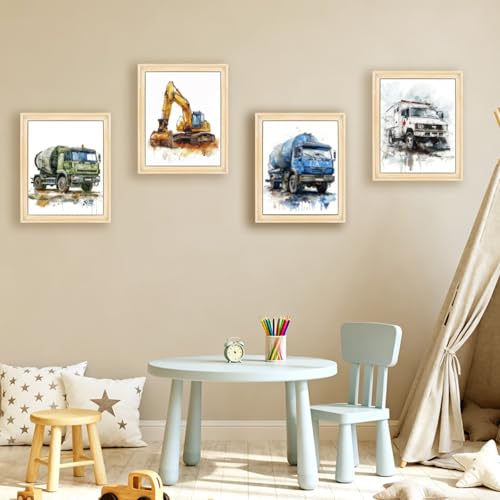Watercolor Truck Wall Art Set of 9 - Unframed Vehicle Posters