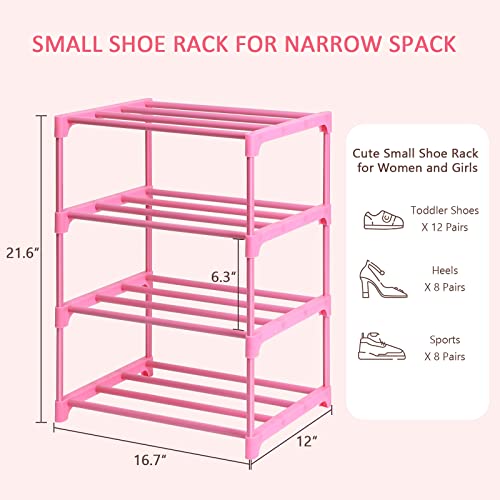 LNYZQUS 4-Tier Pink Shoe Rack Organizer - Stackable Kids Shoe Shelf