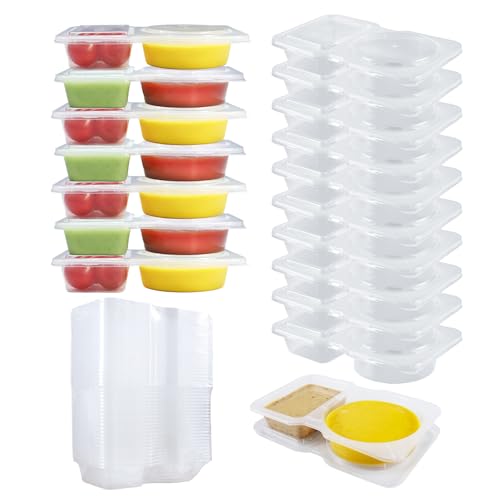 Mstar Packing 25 Set Clear Reusable Snack & Sauce Containers - 2 Compartment Meal Prep Box