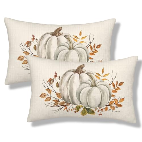Fall Pumpkin Pillow Covers Set of 2 - 12x20 Inch Decorative Cushions