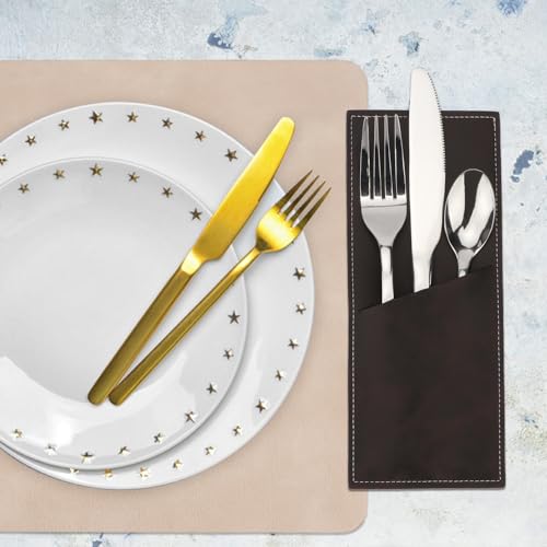 Leather Cutlery Sleeve Set - Grayish Brown, 2 Pcs Utensil Pouch for Dining