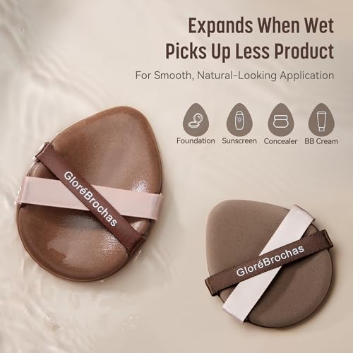 GloréBrochas Makeup Sponge Set 2PCS Latex-Free PU Soft Powder Puff Brown