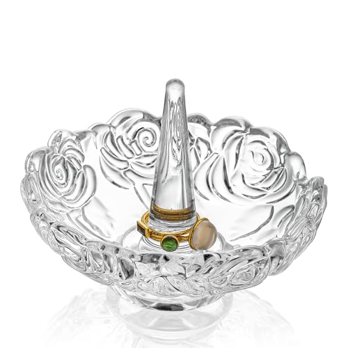 H&D Crystal Round Ring Holder Dish - 4 Inch Decorative Jewelry Tray