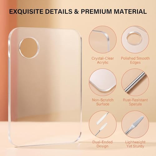 QUUPY Clear Acrylic Makeup Mixing Palette with Spatula 5.9x3.9 Inch