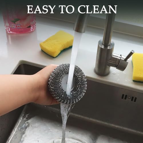 KTOJOY 2 Pack Stainless Steel Wool Scrubbers - Heavy-Duty Kitchen & Bathroom Cleaning Pads
