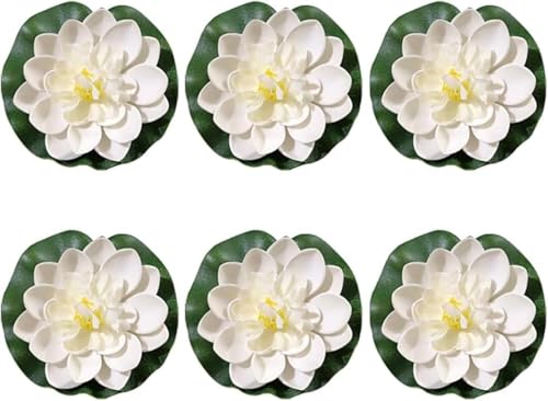 Set of 6 Large White Artificial Lotus Flowers with Lily Pads