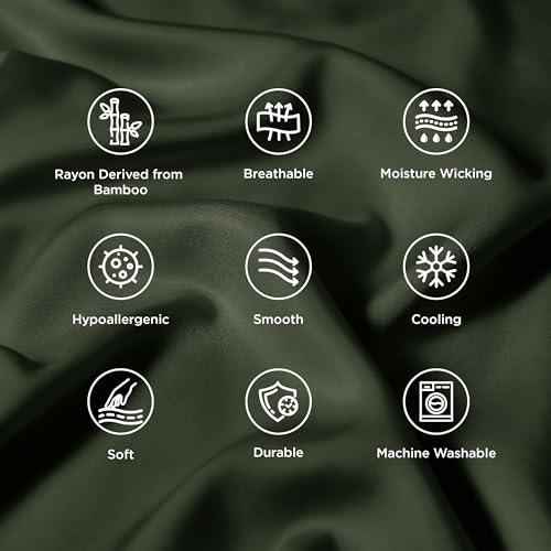 Cooling Bamboo Pillowcases Set of 2 - Olive Green, 20x26 Inches