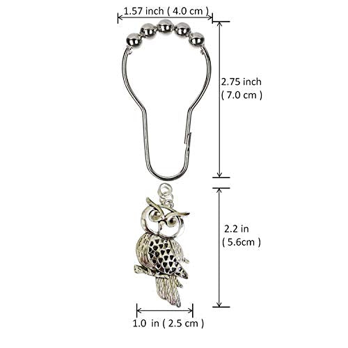 Antique Owl Shower Curtain Hooks - Rust Proof Nickel Rings for Bathroom Decor