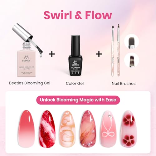 Beetles Blooming Gel and Nail Art Brushes Set with Silicone Dotting Tool