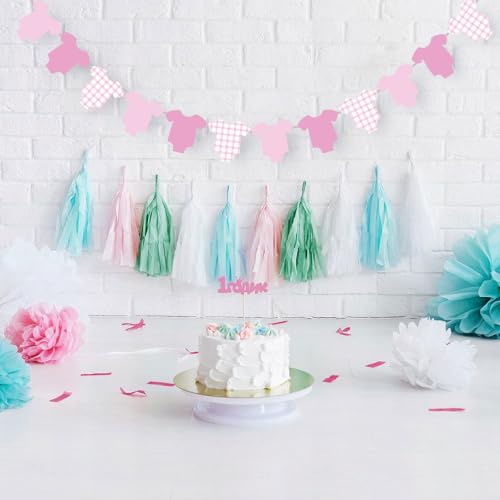 Pink Gingham Bodysuit Banner - 12 Piece Baby Shower Decoration