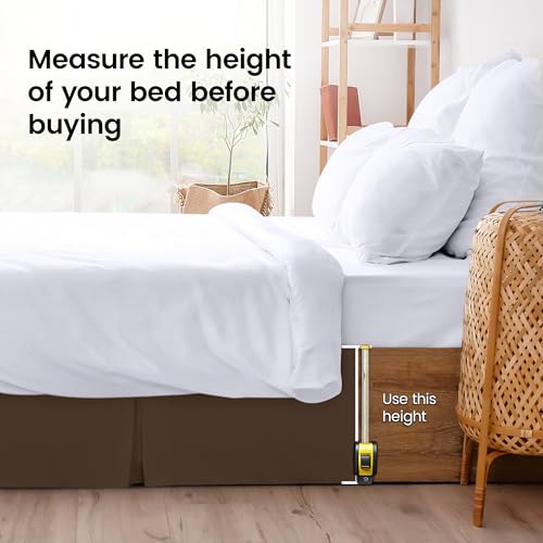 King Bed Skirt 16 Inch Drop - Pleated Microfiber, Brown