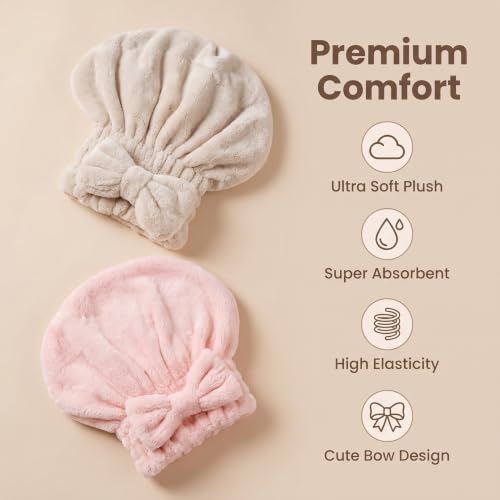 Microfiber Hair Towel Wraps - 2 Pack Super Absorbent Turbans for Curly Hair