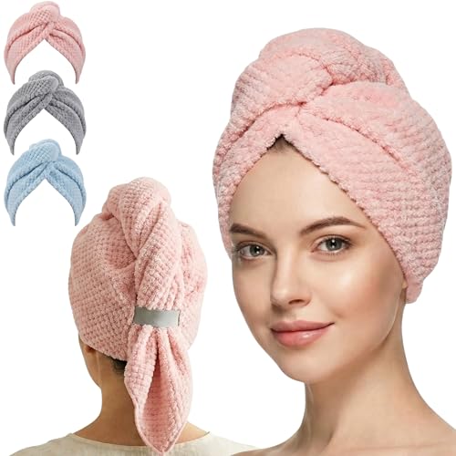 3 Pack Large Microfiber Hair Towel Wraps for Women - Quick Dry & Anti-Frizz