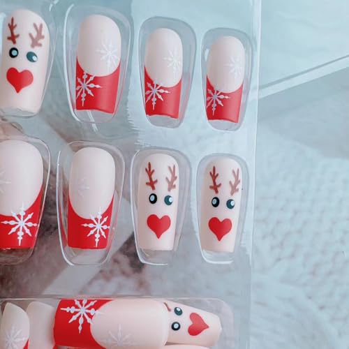 Christmas Press on Nails French Winter Snowflake Acrylic Fake Nails