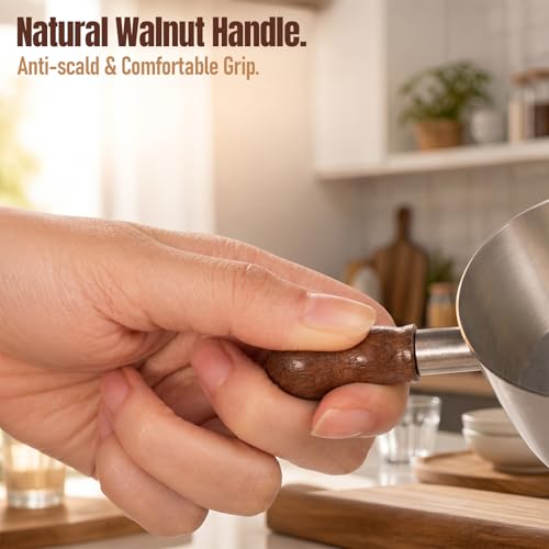 Baalaka Stainless Steel Espresso Cups Set with Wooden Handles - 3.4oz