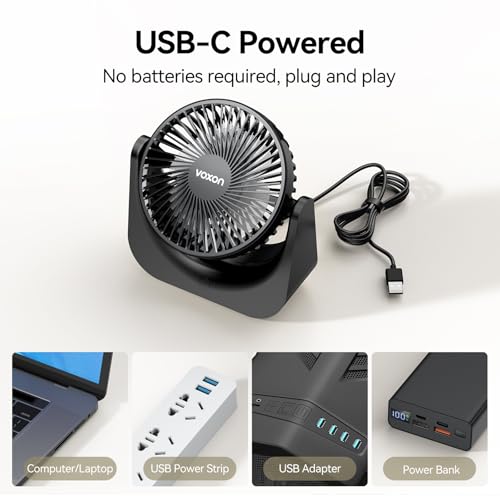 VOXON 5.5-Inch USB Desk Fan - 5 Speed Quiet Cooling, Adjustable Angle