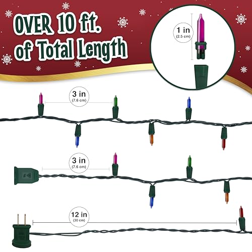 Green Multicolored Warm Christmas String Lights - 50 LED, 10.4ft