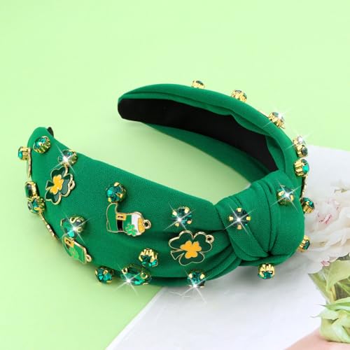 St. Patrick's Day Rhinestone Shamrock Knotted Headband for Women