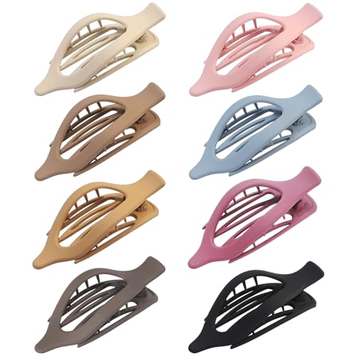 ANEESAA 8 Pack French Flat Hair Claw Clips for Women - Matte No Slip Large Hair Barrettes for Thick & Thin Hair