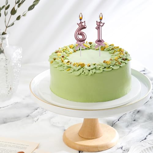 Elegant Rose Gold 61st Birthday Candle Set with Crown Decor