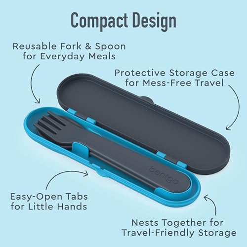 Bentgo Kids Dino Plastic Utensil Set with Fork & Spoon in Storage Case