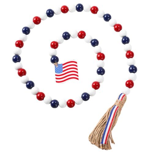 4th of July Wooden Bead Garland with Tassels - Patriotic Decor