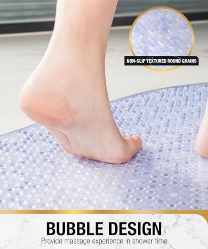 HITSLAM Non-Slip Bathtub Mat, 27x15 Inch Clear Shower Mat with Suction Cups and Drain Holes