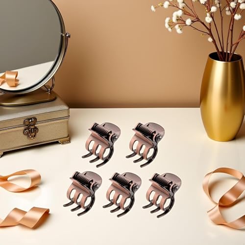 5-Piece Mini Metal Hair Claw Clips Set Bronze Styling Clamps for Women