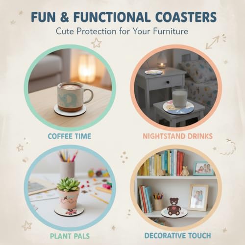 Cute Animal Drink Coaster Set - 4-Piece Round Heat-Resistant