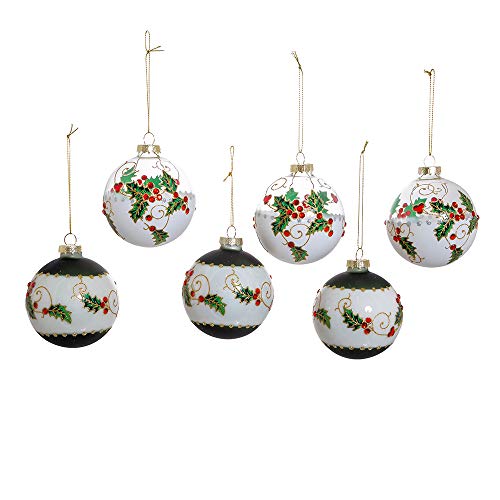 Holly Leaves and Berries Glass Ornament Set - 80mm Holiday Decorations