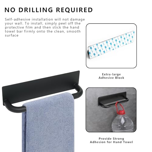 ICEICE 9-Inch Adhesive Towel Holder - Rustproof 304 Stainless Steel Black