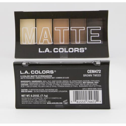 L.A. Colors 5 Color Matte Eyeshadow Palette Brown Tweed CEM472