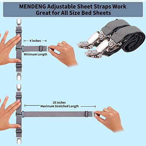 MENDENG Grey Bed Sheet Holder Garters - Adjustable Sheet Clips for Queen