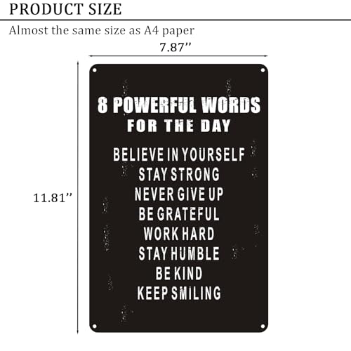 Motivational Wall Art Metal Sign 8x12 Inch - 8 Powerful Words for the Day, Inspirational Decor for Living Room, Bedroom, Gym, Classroom, Includes Adhesive Backing