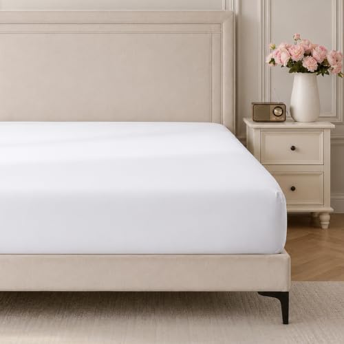 Queen Fitted Sheet - Soft & Cooling White Microfiber, 16" Deep Pocket
