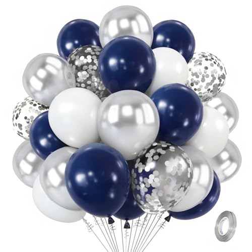 Navy Blue Silver Balloon Kit - 50pcs 12" Latex Balloons for Parties