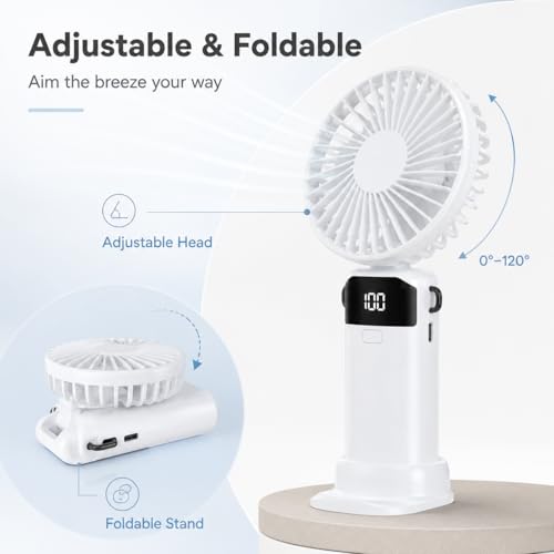 SKYBNNY Mini Portable Handheld Fan, 5-Speed USB Rechargeable Fan - White