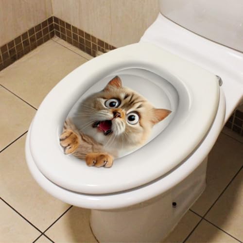 3D Kitten Toilet Lid Sticker - Waterproof Removable Bathroom Decal