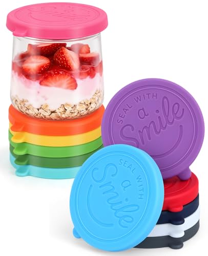 Oui Yogurt Jar Lids Silicone - 12 Colorful Leak-Proof 5oz Covers