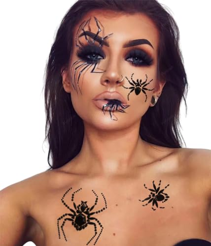 Furimuk Black Spider Face Jewels & Rhinestone Temporary Tattoos