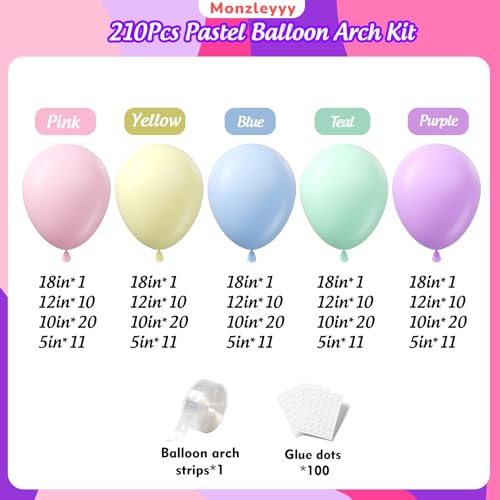 210-Pc Pastel Balloon Garland Kit for Birthday & Baby Showers