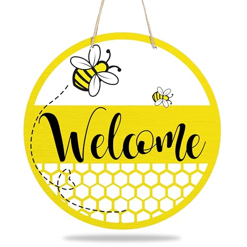 Huastatewolf Wooden Bee Welcome Sign for Front Door 10x10 Inch