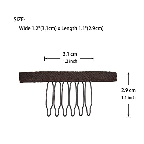 24 Pcs Wig Combs 6-Teeth Metal Wig Cap Clips Secure Hair Extensions Dark Brown