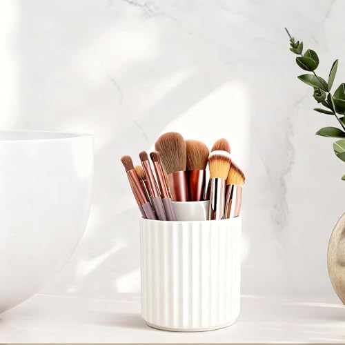 360° Rotating Makeup Brush Holder Organizer with 5 Slots - Dustproof Storage for Beauty Tools
