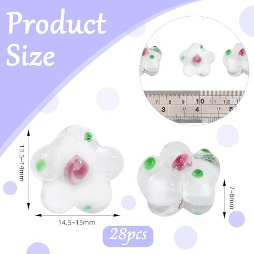 Ornaland White Lampwork Glass Flower Beads for Jewelry Making 28 Pcs