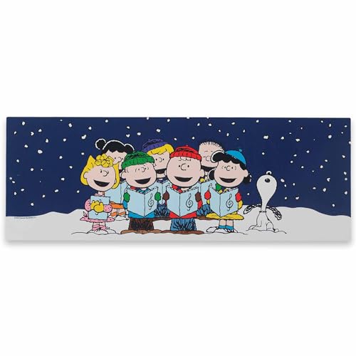 Navy Peanuts Charlie Brown Snoopy & Friends Carolling Metal Sign - Holiday Decor