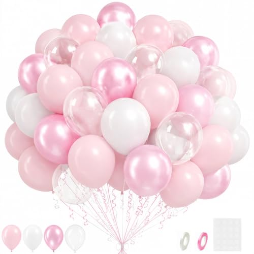 Pink and White Balloons 60-Piece 12-Inch Latex Balloon Kit for Party Decor