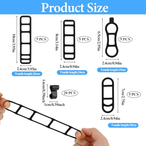 40Pcs Bicycle Light Silicone Straps Bike Silicone Mount Band with Hooks Rubber Light Strap Replacement Strap Black Handlebar Bands for Most Bicycle Lights Sets